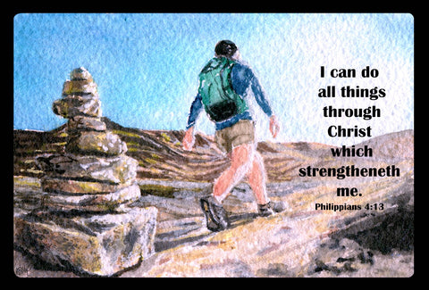Hiking Rock Trail, Philippians 4:13 Decal or Print